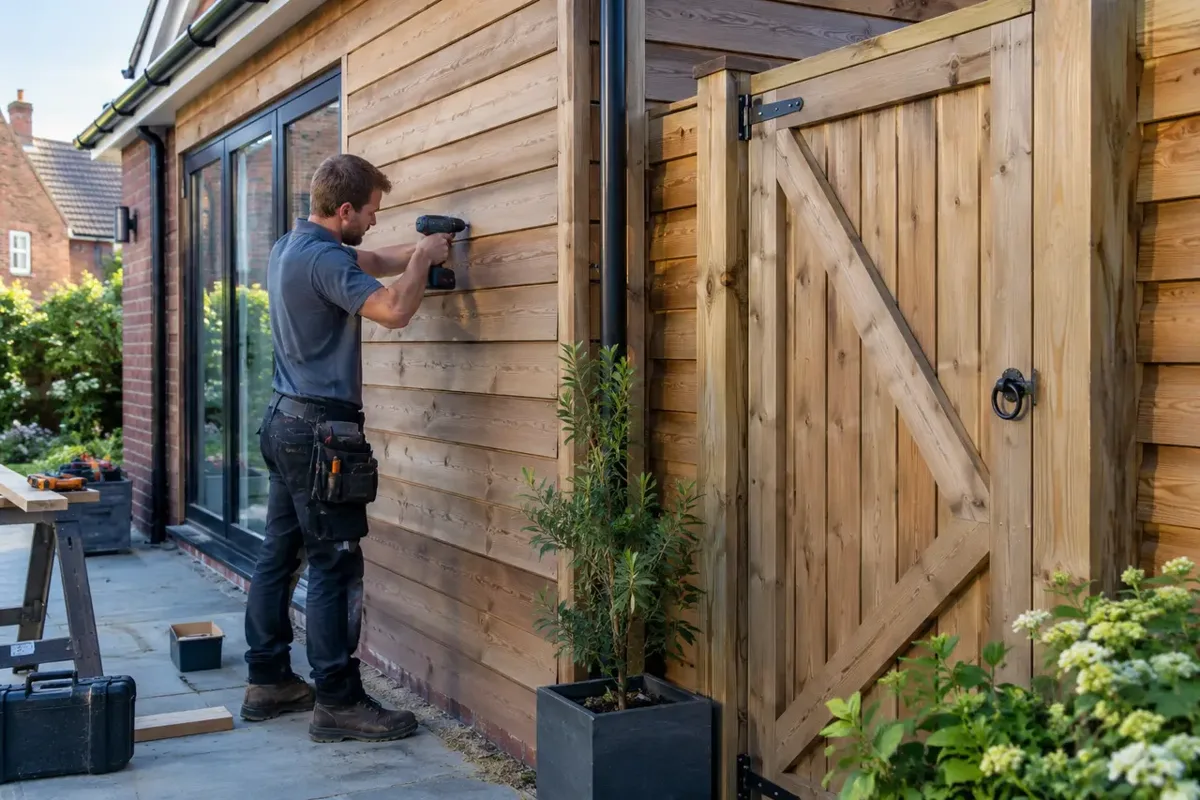 Carpenter fitting exterior timber cladding