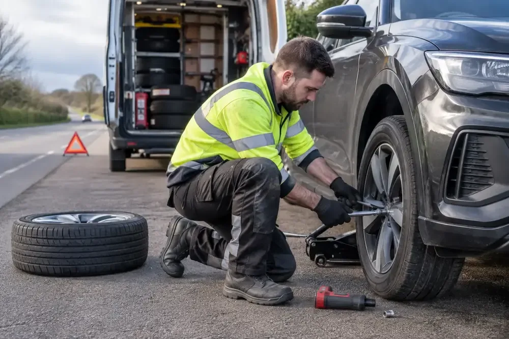 Mobile tyre fitter at work